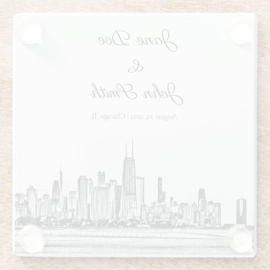 Personalisiert Chicago Skyline Glasuntersetzer (Rückseite)