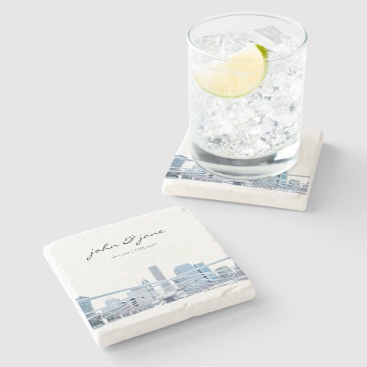 Personalisiert Chicago Skyline Steinuntersetzer (Seitenansicht)