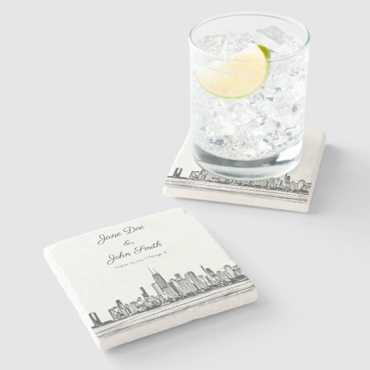 Personalisiert Chicago Skyline Steinuntersetzer (Seitenansicht)