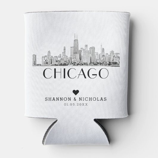 Personalisiert Chicago Skyline Wedding Dosenkühler (Vorderseite)