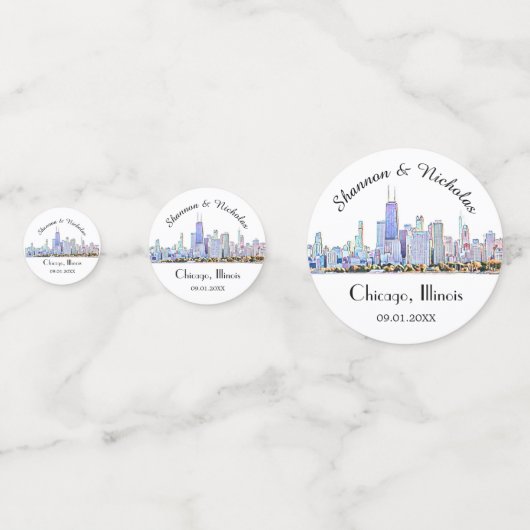 Personalisiert Chicago Skyline Wedding Konfetti (Vorderseiten)
