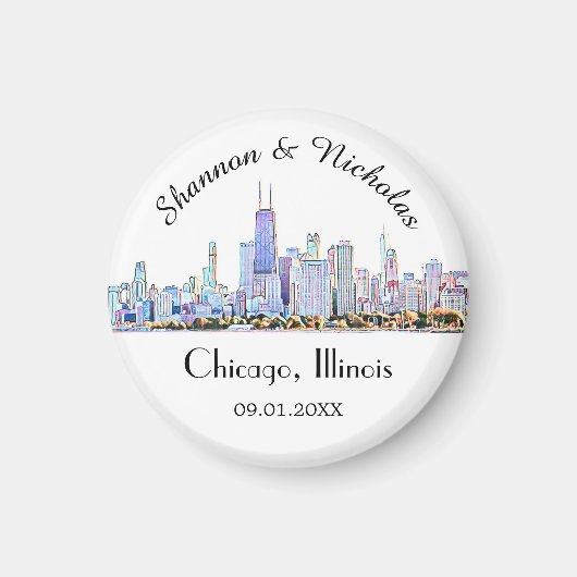 Personalisiert Chicago Skyline Wedding Magnet (Vorne)
