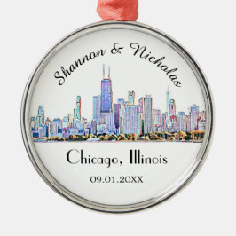 Personalisiert Chicago Skyline Wedding Ornament Aus Metall