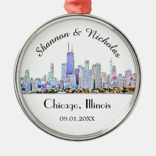 Personalisiert Chicago Skyline Wedding Ornament Aus Metall