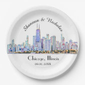 Personalisiert Chicago Skyline Wedding Pappteller (Vorderseite)