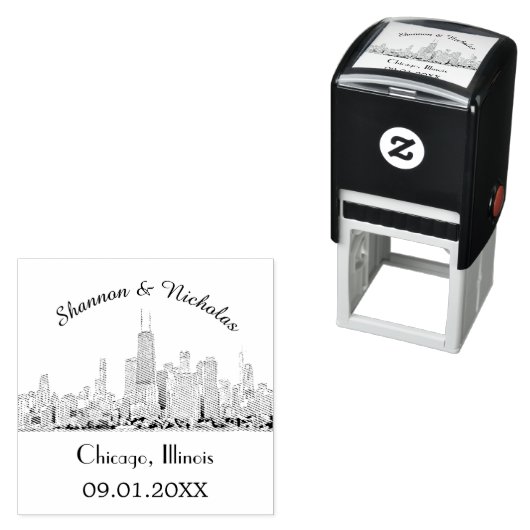 Personalisiert Chicago Skyline Wedding Permastempel (Beispiel)