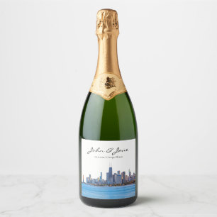 Personalisiert Chicago Skyline Wedding Schaumweinetikett