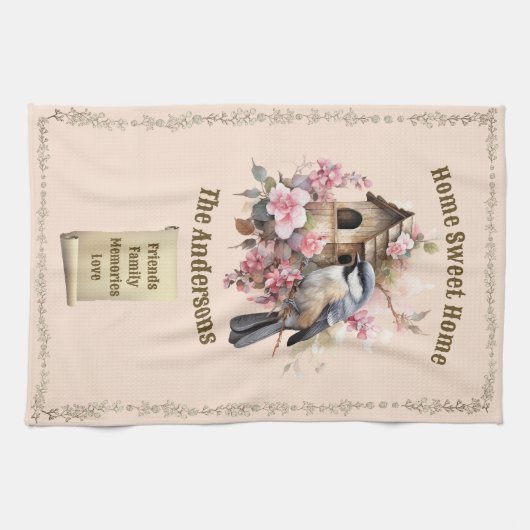 Personalisiert Chickadee Zuhause Sweet Zuhause Geschirrtuch (Horizontal)
