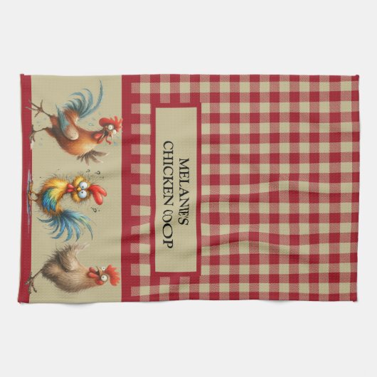 Personalisiert CHICKEN COOP - Red Tan Buffalo Kari Geschirrtuch (Horizontal)