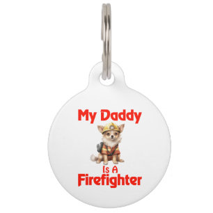 Personalisiert Chihuahua mein Vater ist Feuerwehrm Haustiermarke