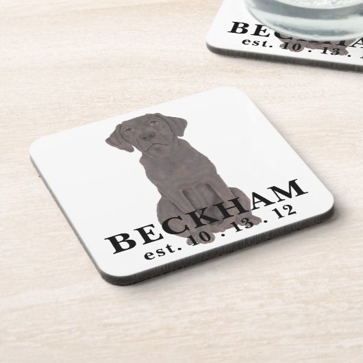 Personalisiert Chocolate Labrador Getränkeuntersetzer (Linke Seite)