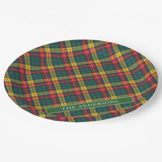 Personalisiert Clan Buchanan Tartan Kariert Pappteller (Schrägansicht)