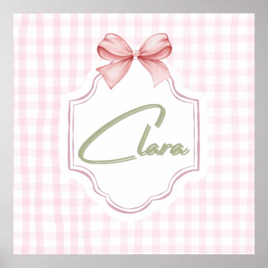 Personalisiert Clara Baby Girl Kinderzimmer Bow&Gi Poster (Vorne)
