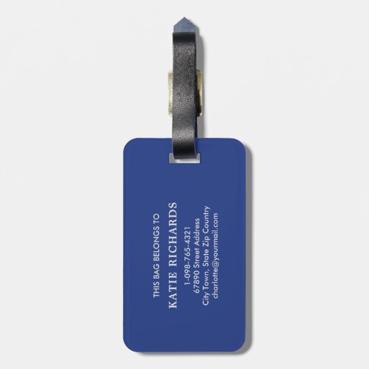 Personalisiert Classic Blue Monogram Gepäckanhänger (Rückseite vertikal)