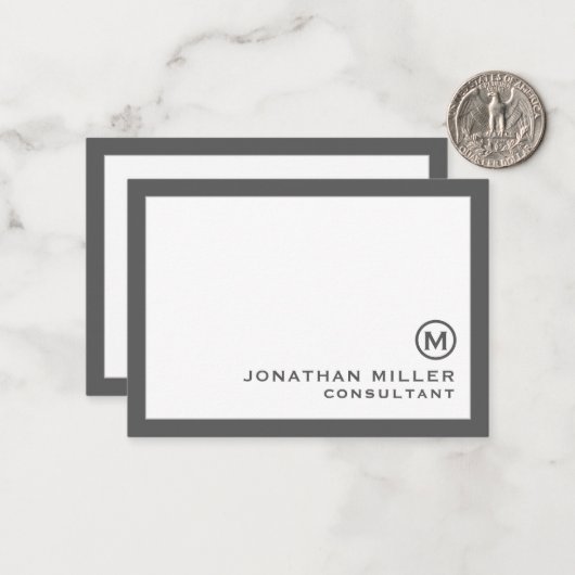 Personalisiert Classic Monogramm Grau Mitteilungskarte (Vorderseite/Rückseite Beispiel)