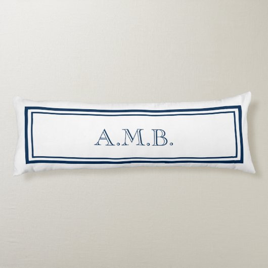 Personalisiert Classic Navy Blue Monogram Seitenschläferkissen (Rückseite)
