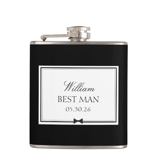 Personalisiert Classic Simple Bowtie Moderner Trau Flachmann (Vorderseite)