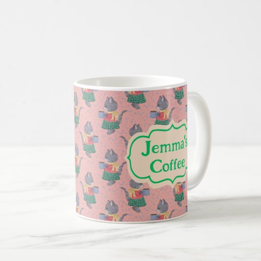 Personalisiert Coffee Tasse - Fun Retro Cats Desig (VorderseiteRechts)