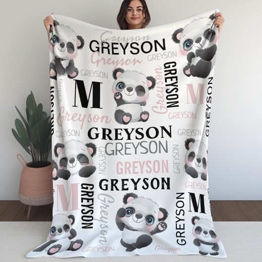 Personalisiert Collage Name Panda Fleece Blanket
