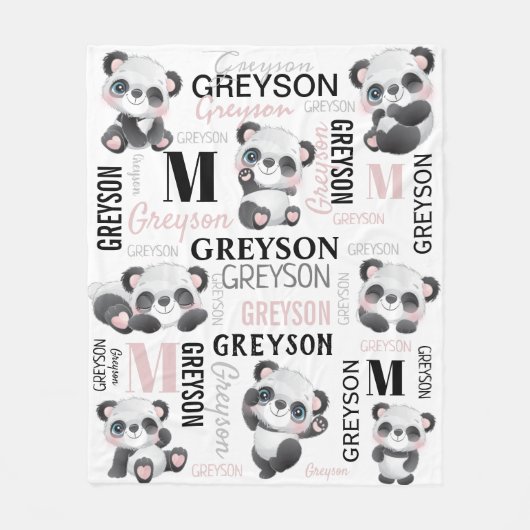 Personalisiert Collage Name Panda Fleece Blanket (Vorderseite)