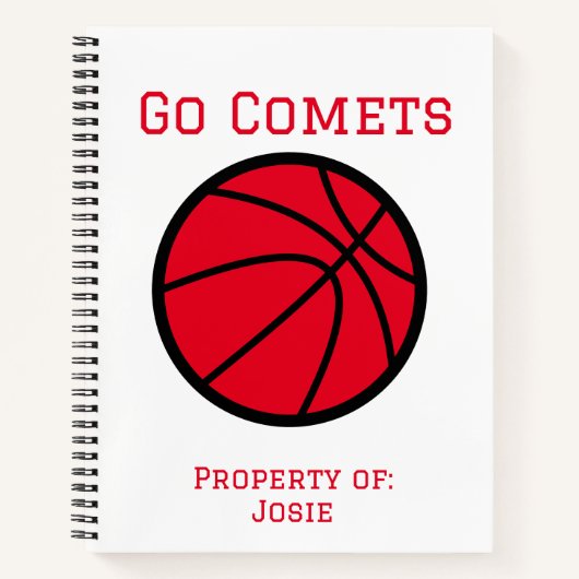 Personalisiert Comets Red Basketball Spiral Notebo Notizblock (Vorderseite)