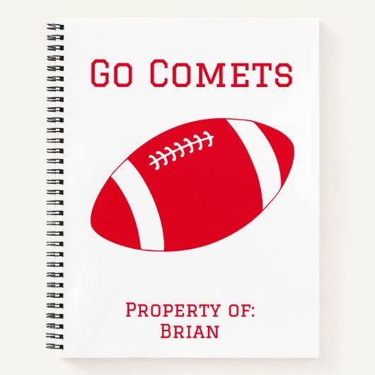 Personalisiert Comets Red Football Spiral Notebook Notizblock (Vorderseite)