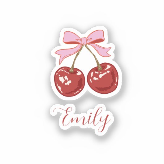 Personalisiert Coquette Cherry Bow Name Aufkleber (Vorderseite)