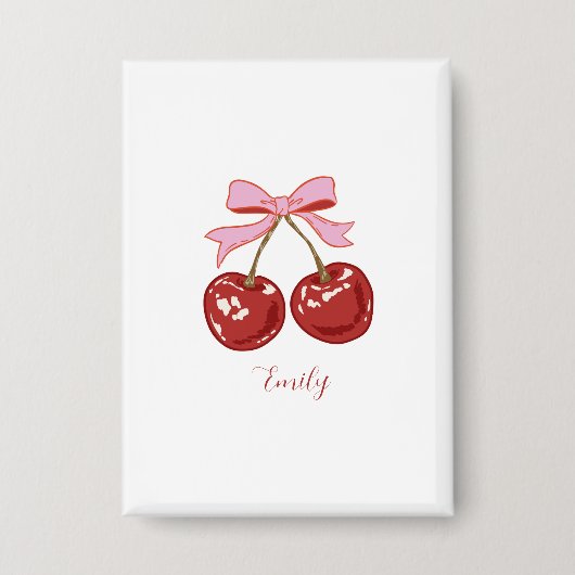 Personalisiert Coquette Cherry Bow Name Button (Vorderseite)
