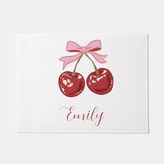 Personalisiert Coquette Cherry Bow Name Fußmatte (Vorderseite)