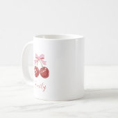 Personalisiert Coquette Cherry Bow Name Kaffeetasse (Vorderseite Links)