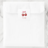 Personalisiert Coquette Cherry Bow Name Quadratischer Aufkleber (Tasche)