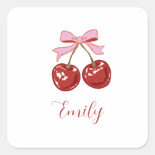 Personalisiert Coquette Cherry Bow Name Quadratischer Aufkleber