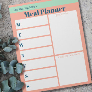 Personalisiert Coral Blue Meal Planner Lebensmitte Notizblock