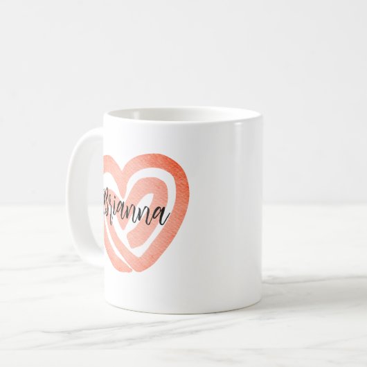 Personalisiert Coral Swirl Herz Kaffeetasse (Vorderseite Links)
