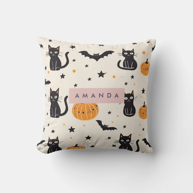 Personalisiert Cosy Fall Halloween Black Cat Pumpk Kissen (Vorderseite)
