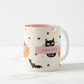 Personalisiert Cosy Fall Halloween Black Cat Pumpk Zweifarbige Tasse (VorderseiteRechts)