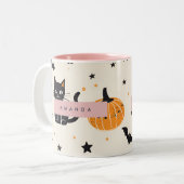 Personalisiert Cosy Fall Halloween Black Cat Pumpk Zweifarbige Tasse (Vorderseite Links)
