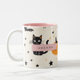Personalisiert Cosy Fall Halloween Black Cat Pumpk Zweifarbige Tasse