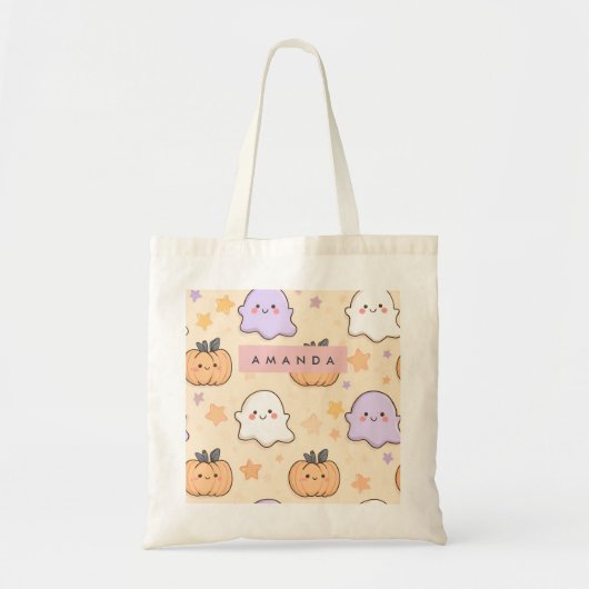 Personalisiert Cosy Fall Halloween Ghost Pumpkin Tragetasche (Vorne)