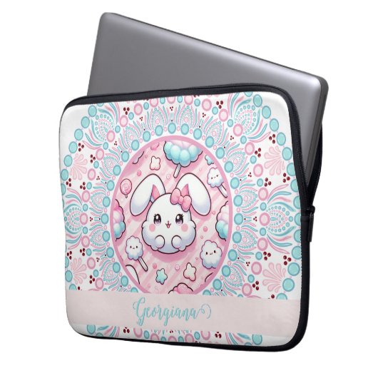 Personalisiert Cotton Candy Kawaii Bunny Dot Manda Laptopschutzhülle (Vorderseite Links)