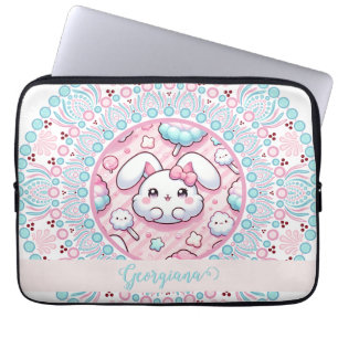 Personalisiert Cotton Candy Kawaii Bunny Dot Manda Laptopschutzhülle