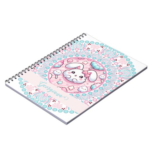 Personalisiert Cotton Candy Kawaii Bunny Dot Manda Notizblock (Linke Seite)
