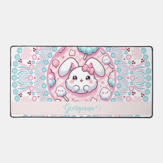 Personalisiert Cotton Candy Kawaii Bunny Dot Manda Schreibtischunterlage (Vorderseite)