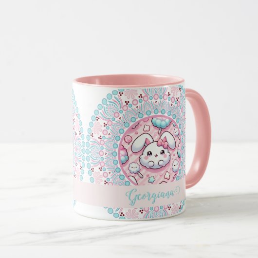 Personalisiert Cotton Candy Kawaii Bunny Dot Manda Tasse (VorderseiteRechts)