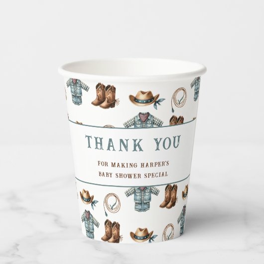Personalisiert Cowboy Pattern Kinderdusche Pappbecher (Rückseite)