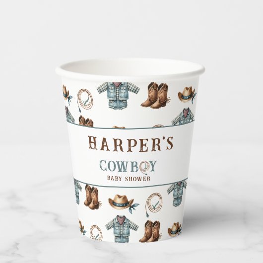 Personalisiert Cowboy Pattern Kinderdusche Pappbecher (Vorderseite)