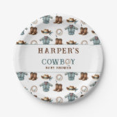 Personalisiert Cowboy Pattern Kinderdusche Pappteller (Vorderseite)