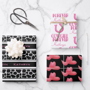 Personalisiert Cowgirl Forever Geschenkpapier Set