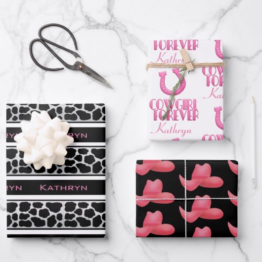 Personalisiert Cowgirl Forever Geschenkpapier Set (Vorderseite)