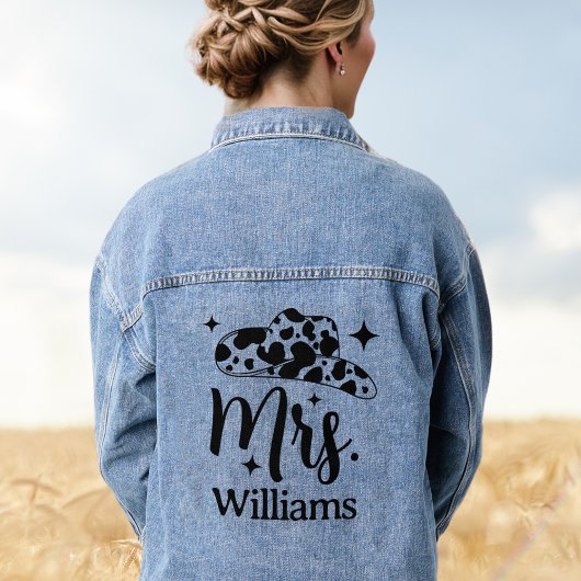 Personalisiert Cowgirl Hat Mrs Bride Jean Jeansjacke